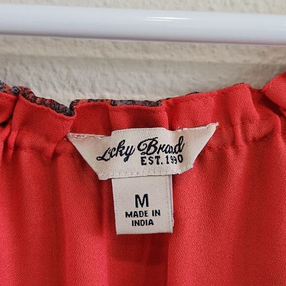 Lucky Brand Paisley Chiffon Overlay Hi Low Tassel Belted Red Size Medium - Picture 8 of 10